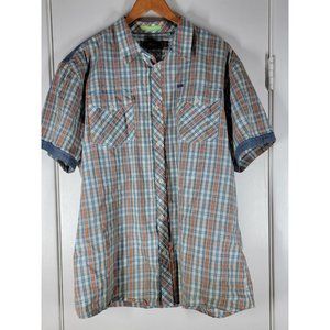 AKOO Men’s Shirt 2XL  Reform Camp Plaid Blue, Orange,‎ White Short Sleeve